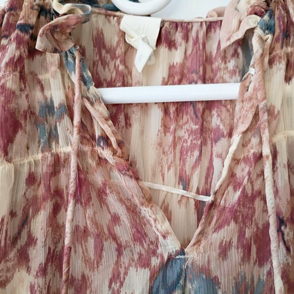 H&M Floral Chiffon Boho Midi Dress Women’s Long Sleeve Tiered Flow | Size XS - Picture 3 of 6